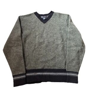 Garret Scott Sweater Mens Large Green Knit Shetland‎ Wool Crew Neck Pullover